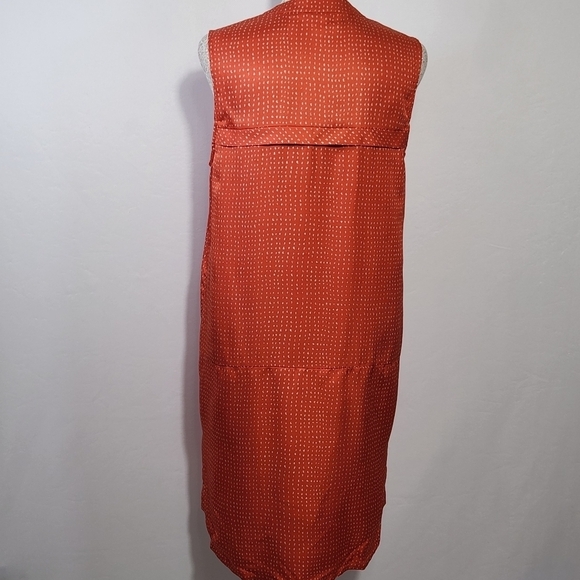Fossil Women's 100% Silk Orange Ditzy Print Button Down Pockets Shift Dress SZ 4 - Picture 10 of 14